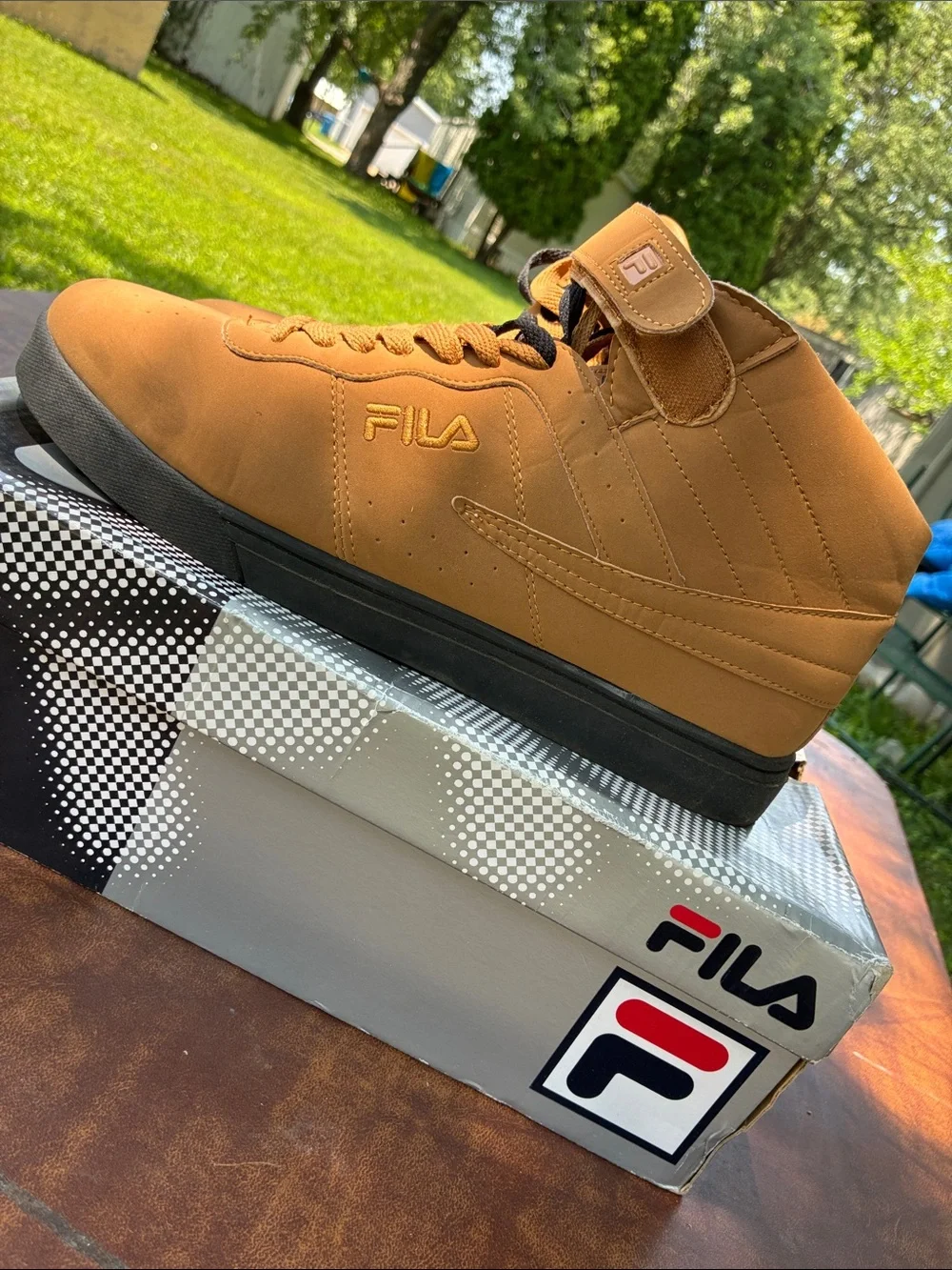 FILA Men’s High-Top Sneakers in Wheat Brown with Black Accents